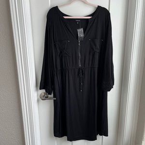 Torrid Challis Zip Front Drawstring Shirt Dress | Size: 3X | Color: Black